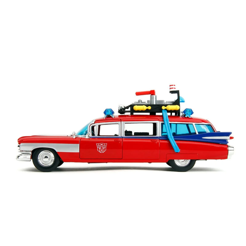 Load image into Gallery viewer, Jada Toys - Ghostbusters X Transformers - Ecto-1 (Optimus Prime Graphics) Die-Cast Metal Vehicle 1/24 Scale
