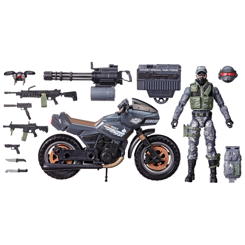 Load image into Gallery viewer, G.I. Joe Classified Series - Night Force Jason (Shockwave) Faria and Night Pursuit Cycle
