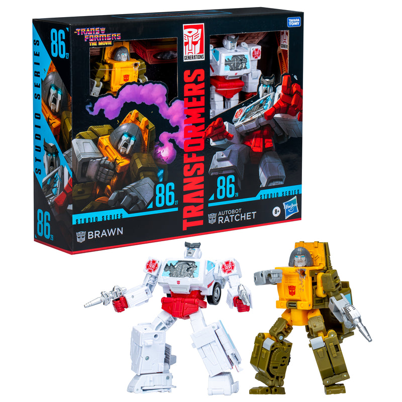 Load image into Gallery viewer, Transformers Studio Series 86 - The Transformers: The Movie Brawn &amp; Autobot Ratchet Deluxe Set
