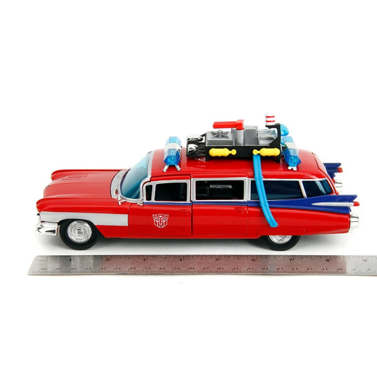 Jada Toys - Ghostbusters X Transformers - Ecto-1 (Optimus Prime Graphics) Die-Cast Metal Vehicle 1/24 Scale