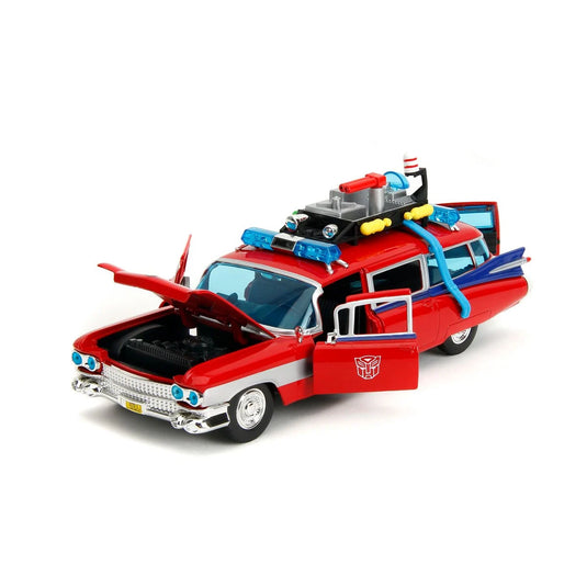 Jada Toys - Ghostbusters X Transformers - Ecto-1 (Optimus Prime Graphics) Die-Cast Metal Vehicle 1/24 Scale